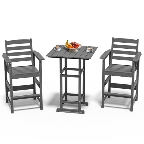 Adirondack Bar High Chair Set 3-Pieces,Adirondack Bar Chairs Set of 2 with Table,HDPE All-Weather Patio Furniture for Balcony, Backyard, Poolside –G