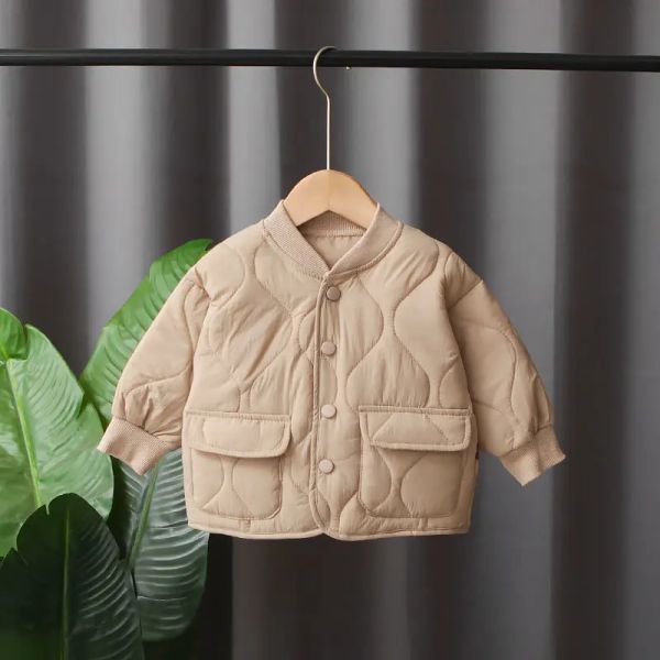 w110 Cotton Winter Full-Sleeve Solid Color Parka Set for Baby Boys - Warm Coat with Matching Pants