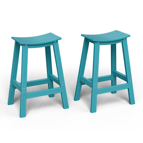 Bar Stools,Set of 2 Chairs,Saddle Bar stools with Curved Surface,Kitchen Counter Seat with Footrests,HDPE All-Weather for Patio, Garden and Kitchen �