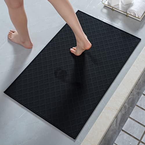 AMOAMI Ultra Thin Bathroom Rugs, Rubber Backed Bath Mats for Bathroom Non Slip, Absorbent Bathroom Mat for Floor, Shower, Sink (Black, 24"x35") Black