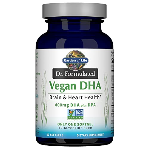 Garden of Life Omega 3 Vegan DHA Supplements Dr. Formulated Vegan DHA, 400mg DHA & 90mg DPA in Triglyceride Form from a Single Source, Omega 3 Supplem