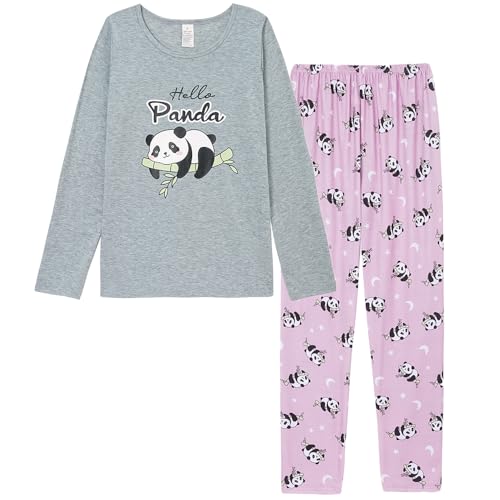 YIJIU Women's Sleepwear Long Sleeve Top and Pants Pajama Set Panda Print Nighty Medium Gray