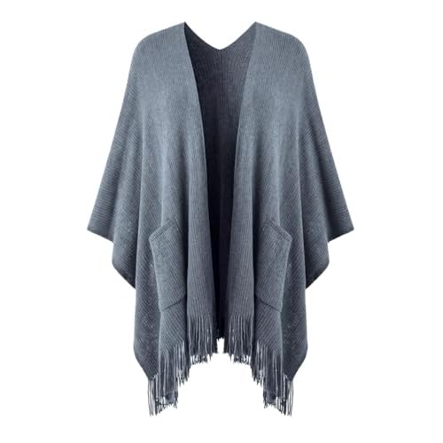 Ferand Shawl Wraps for Women, Cozy Lightweight Poncho Cape with Pockets, Warm for Fall Winter Travel One Size Light Blue