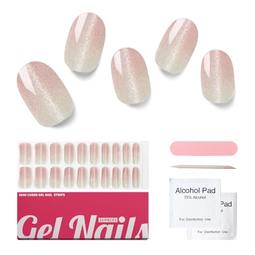 Semi Cured Gel Nail Strips, 20pcs Gel Nail Wraps, Salon-Quality, 2 Weeks Long Lasting Roseate Romance