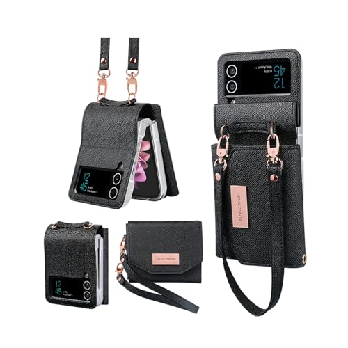 for Samsung Galaxy Z Flip 3 Wallet Case with Built-in Leather Cash Slot and Credit Card Holder. Wristlet Strap and Hinge Protection, Carrying Handbag