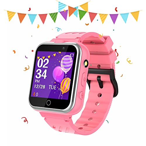Retysaz Kids Smart Watch 24 Game Smart Watch for kids Pedometer 2 HD Cameras Fashion Smartwatches for Children 3-14 Great Gifts To Girls Boys(Pink)