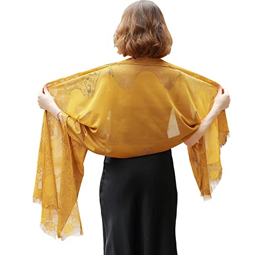 RIIQIICHY Shawls and Wraps for Evening Dresses Scarfs for Women Pashmina Wedding Formal Shawl Yellow-3