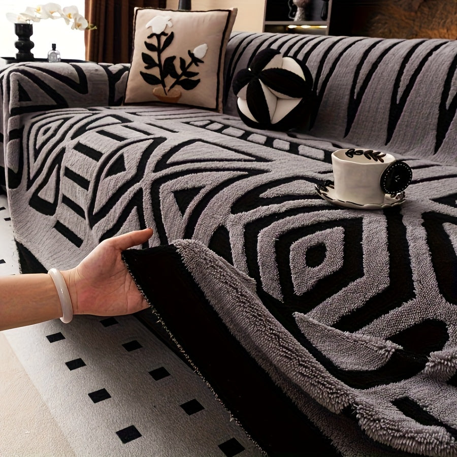 TEMU Bohemian Style Sofa Cover Retro Woven Cozy Throw Pet Friendly Slip Resistant Luxury Thick Velvet Couch Cover Machine Washable Soft For Armchair