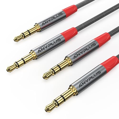 3.5mm Male to Male Audio Cable, 1M-(2pcs) Fish Wire Braided 1-8 TRS Aux Cable Compatible with Headphone Jack, Auxiliary Cord for iPhone, Home-Car Ster