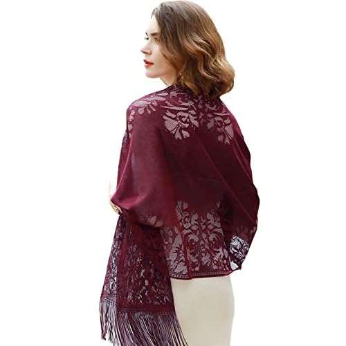RIIQIICHY Shawls and Wraps for Evening Dresses Scarfs for Women Pashmina Wedding Formal Shawl Burgundy-2