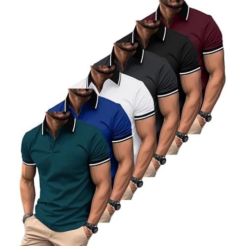 ZITY 6 Pack Men Polo Shirts Short Sleeve with Pocket Wicking Shirts for Men Casual Collared T-Shirts 8.3 Per Piece Six Black Grey Winered White Sapphi