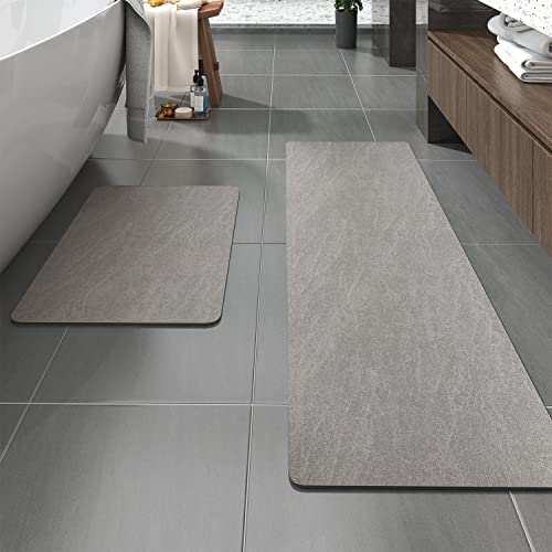 MontVoo -Bath Mat-Rubber Backing Non Slip Quick Dry Absorbent Thin Bathroom Rugs Fit Under Door-Faux Suede Surface Bathroom Floor Mats-Shower Rug for