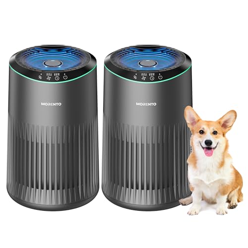 Air Purifiers for Bedroom Home with Sleep Mode for Smoke Pet Dander Odors, Small Air Purifier with Fragrance Sponge, Blue Ambient Light, 23dB Quiet, 2