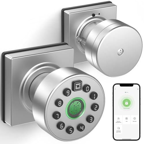 GeekTale Fingerprint Door Lock with Keypad, Smart Door Lock, App Control, Back-up Keys, Thumbprint Door Knob for Bedrooms, Office, Apartment