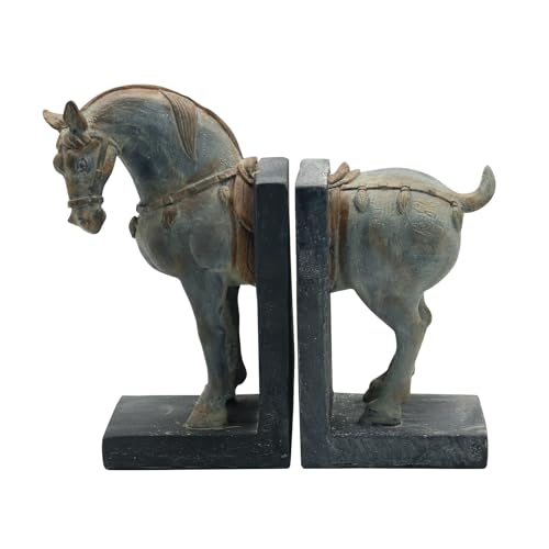 Lukitas Tang Horse Decorative Bookends, Heavy Duty Non-Slip Book Holders, Oriental Artistic Retro Ornaments for Office Home Bookshelf Decor, Resin