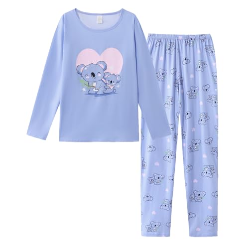 YIJIU Women's Sleepwear Long Sleeve Top and Pants Pajama Set Panda Print Nighty Small Blue Koala