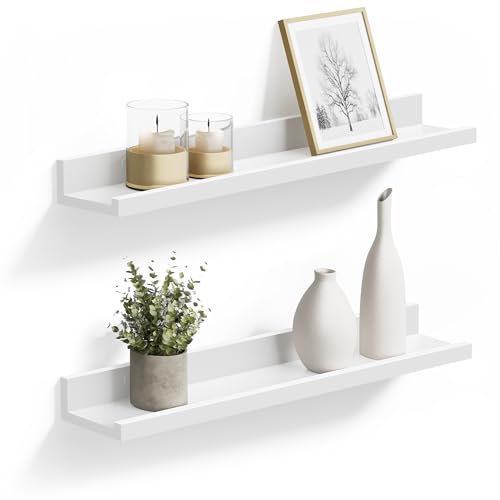 SONGMICS Floating Shelves Set of 2, Wall Shelves Ledge 23.6 x 3.9 Inches with Front Edge, for Picture Frames, Books, Spice Jars, Living Room, Bathroom