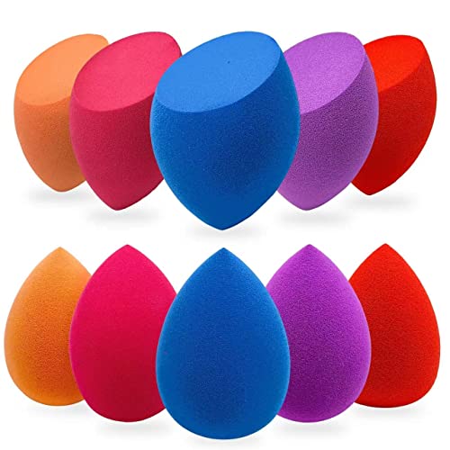 Makeup Sponge - 10 Pcs Makeup Sponge Set with Beauty Foundation Sponge Blender Holder, Flawless for Liquid, Cream, and Powder, Multi-Colored Makeup Sp
