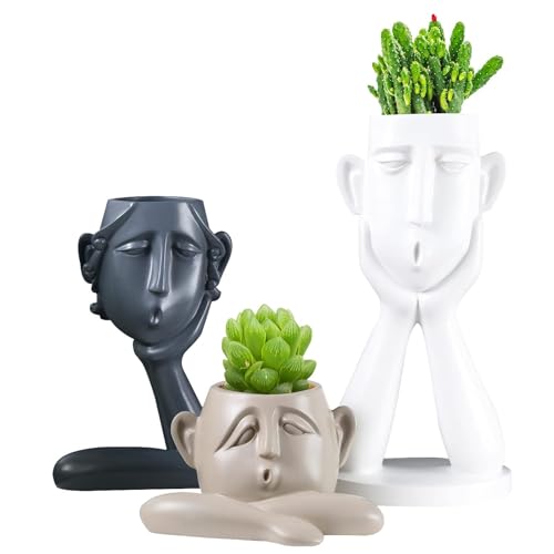 Notakia Succulent Plant Pots White Head Bust Sculpture Statue Vase Indoor Outdoor Resin Figurine Home Decor Gift for Living Room -Plants Not Included(