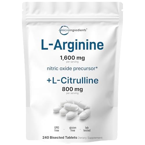 L-Arginine 1,600mg Nitric Oxide Supplement for Men with L-Citrulline, 240 Bisected Tablets | Nitric Oxide Precursor | Muscle, Energy, & Heart Support