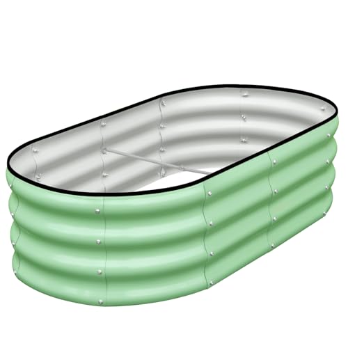 SnugNiture Galvanized Raised Garden Bed, 4x2x1ft Oval Metal Planter Box for Planting Outdoor Plants Vegetables Green 4x2x1ft