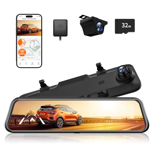 WOLFBOX 2.5K G840H 12'' Dash Cam Specchietto con ADAS e BSD, 5.8GHz WiFi Specchietto Retrovisore con Telecamera, Controllo Vocale, Monitor di Parchegg