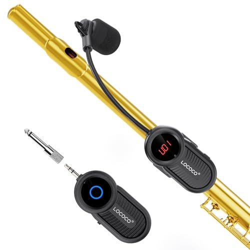 UHF Wireless Flute Microphone System: Wind Music Instruments Microphone Receiver and Transmitter, 160ft Range with Digital Screen, for Flute, Piccolo,