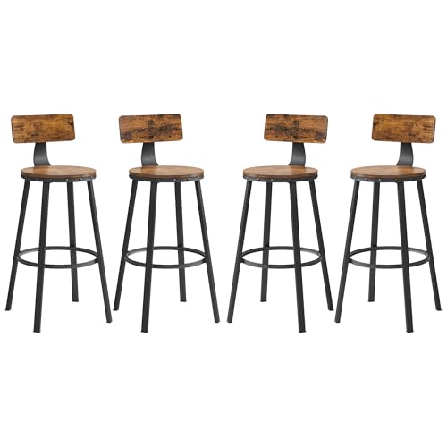 VASAGLE Bar Stools Set of 4, Bar Height Stools, 28.9 Inches Counter Barstools Chairs with Back for Dining Kitchen Island, Steel Frame, Industrial Styl