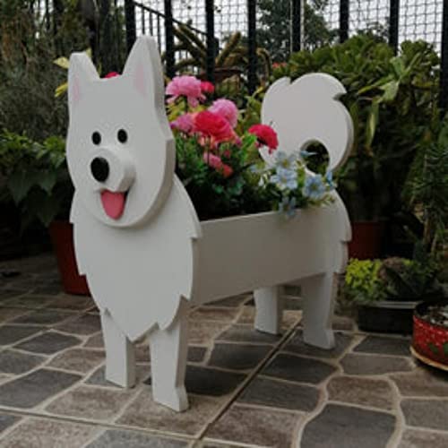 Cute Dog Planter Plant Pot,Pomeranian Schnauzer Plant Container Rack for Outdoor Indoor Plant Storage Containers for Plants and Stuff (Large,Samoyed)