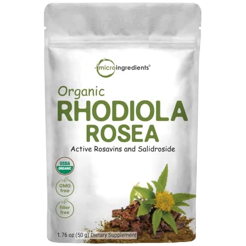 Micro Ingredients Organic Rhodiola Rosea Root Extract, 50g Powder | Adaptogenic Herb Based Supplement with Active Rosavins & Salidrosides | Supports E