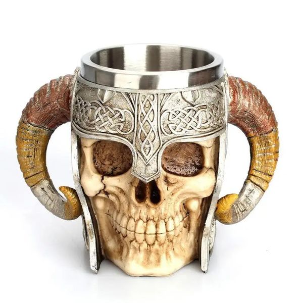 Water Bottles Stainless Steel Skull Mug Viking Drinking Cup Skeleton Resin Beer Stein Tankard Coffee Mug Tea Cup Halloween Gift Bar Drinkwar