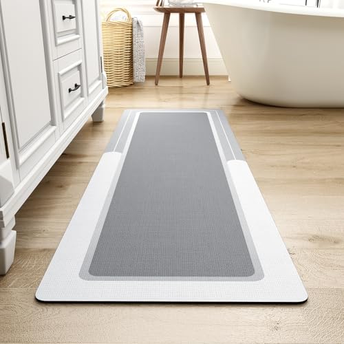 MontVoo-Bath Mat Rug Long Non Slip Super Absorbent Bathroom Runner Stain Resistant Quick Dry Thin Bathroom Mat Fit Under Door-24"x70",Gray Grey 24"x70
