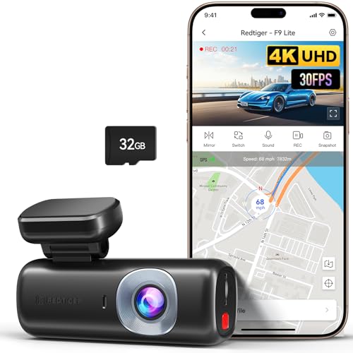 REDTIGER 4K Dash Cam Front, ADAS, Built-in WiFi GPS, Mini Car Dash Camera with G Sensor, 24H Parking Monitor, Free 32GB Memory Card, APP Control, Loop