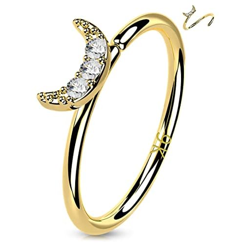 OUFER 20G Nose Rings Hoops, 9K Solid Gold Seamless Open Nose Rings, Moon Design Cartilage Earrings, Nose Piercing Jewelry for Women and Men