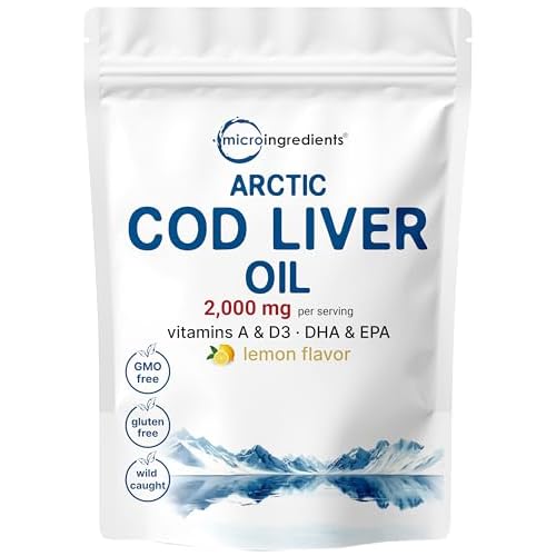 Cod Liver Oil 2,000mg Per Serving, 360 Softgels | Burpless Lemon Flavored – Rich in Omega 3, Vitamins A & D3, EPA, DHA | Wild Caught Arctic Deep Sea