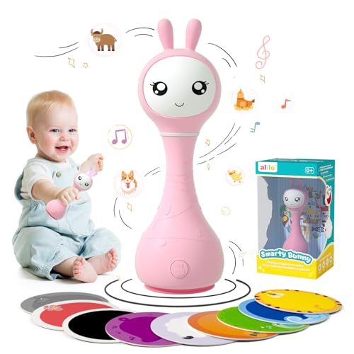 alilo Smarty Bunny Baby Rattle Musical Light Up Sensory Toys, Infants Newborns Baby Teething Toys 0-3-6-7-12 Months,1 Year Old boy-Girl Gifts 4 Music