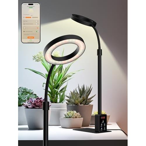 Grow Light with Stand, LED Plant Light for Indoor Plants, Full Spectrum Grow Lamp, Adjustable Height (Black, 12W) Black 12W