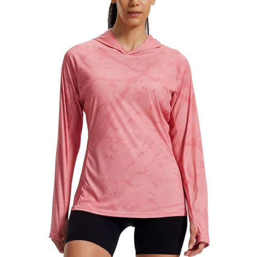 LOOGU Women's UPF 50+ Sun Protection Hoodies Shirts Slim Fit Long Sleeve Lightweight Quick Dry UV Fishing Hking Outdoor Slim Fit Medium Spretta Pink