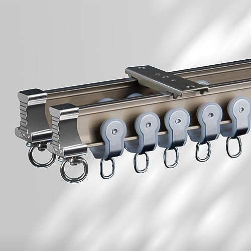 ZSHINE Heavy Flexible Curtain Tracks for Bay Window Aluminum Alloy Silence Curtain Double Rods Curtain Accessories (Champagne)