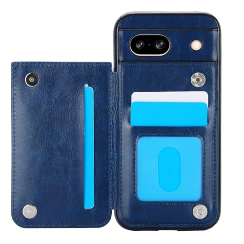 for Google Pixel 8a Wallet Case with 3 Credit Card Holder,RFID Blocking,PU Leather Double Magnetic Clasp Kickstand Heavy Duty Protective Cover.(Blue)