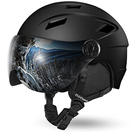 Odoland Ski Helmet with 2-in-1 Visor Goggles, Light Weight Snowboard Helmet for Men Women, Snow Sport Helmets for Skiing, Skating, Snowboarding Black