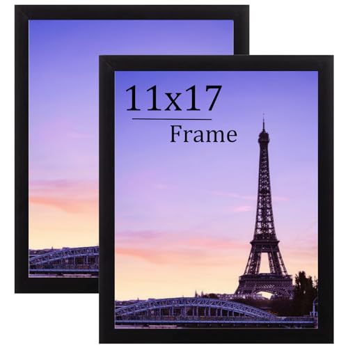 11x17 inch Picture Frame Wood Black Photo Frame Display Pictures 8x12 with Mat, or 11x17 Without Mat,Wall Mounting Document Certificate Frames,11x17 W