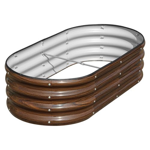 SnugNiture Galvanized Raised Garden Bed, 4x2x1ft Oval Metal Planter Box for Planting Outdoor Plants Vegetables Brown 4x2x1ft