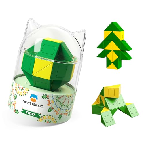 Monster Go Snake Puzzle, 24 Blocks Twist Magic Snake Brain Teaser Sensory Toys for Kids(Yellow-Green)