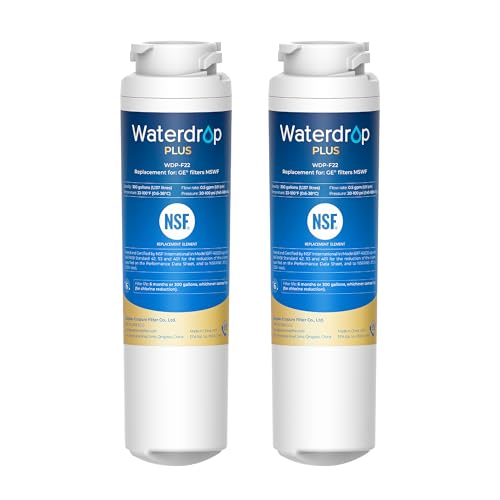 Waterdrop Plus MSWF NSF 401&53 Certified Refrigerator Water Filter, 𝐑𝐞𝐝𝐮𝐜𝐢𝐧𝐠 𝐏𝐅𝐀𝐒 and lead, Replacement for GE® M