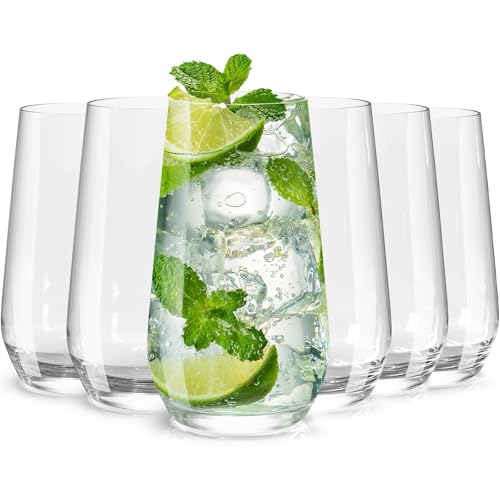 Drinking Glasses Set of 6, 16.4 oz Crystal Water Glasses,Tall Glass Cups,Highball Glass for Cocktail,Juice,Mojito,Iced Tea,Kitchen and Bar Glassware,G