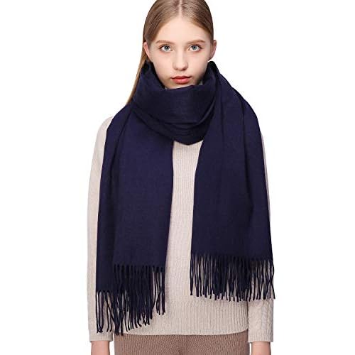 RIIQIICHY 100% Cashmere Scarf Pashmina Shawls and Wraps for Women Warm Winter More Thicker Soft Scarves Navy