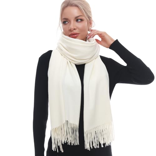 SWAT PANY Scarf for Woman Winter Warm Scarves Pashmina Shawls and Wraps Oversized Scarf Ivory