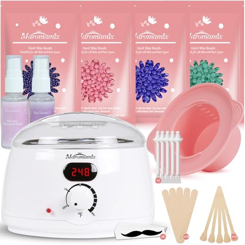 Waxing Kit -Digital Wax Warmer Machine for Hair Removal with 4 Packs of Hard Wax Beads & Silicone Pot for Full Body, Legs, Face, Eyebrows, Bikini, Bra