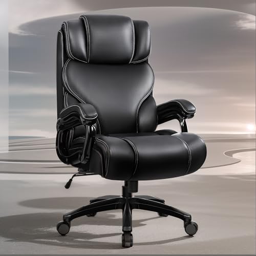 Office Chair, Ergonomic Big and Tall 500lbs Computer Desk Chairs, Heavy Duty Executive Breathable Leather Chair with Adjustable High Back, Lumbar Supp